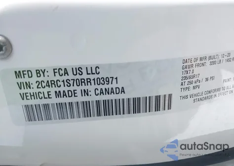 2024 Chrysler Pacifica Hybrid Select z USA, uszkodzony, nr VIN 2C4RC1S70RR103971